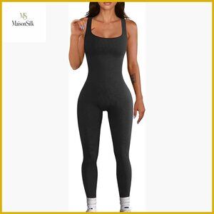 Large Seamless Ribbed Jumpsuit Yoga Workout Romper Bodycon Leggings